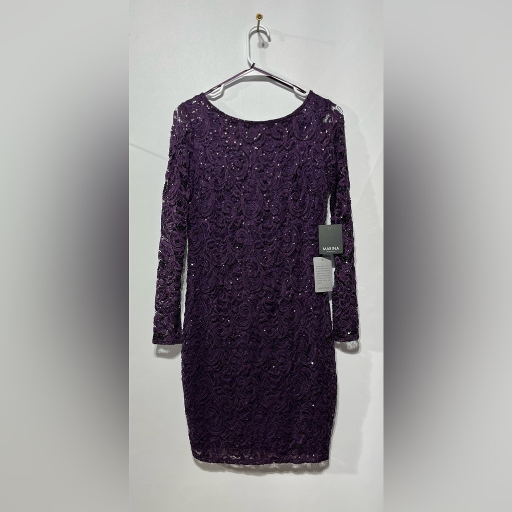 Marina Sequin‎ and Lace Purple Sheath Dress Size XS New With Tags - Picture 3 of 12
